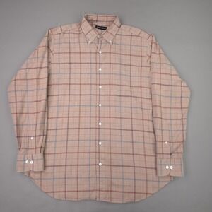 Bullock & Jones Shirt Mens Large Beige Plaid Flannel Button Down USA Casual